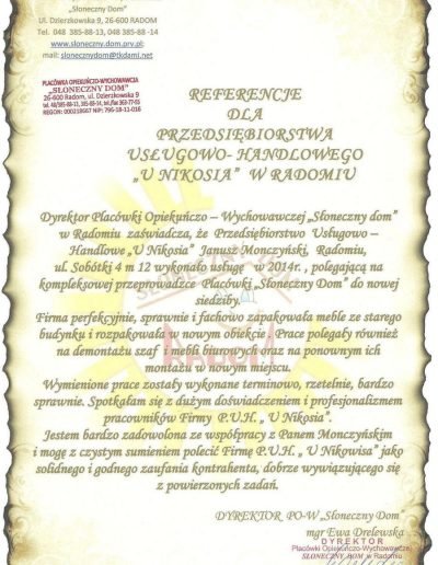 referencje od placówki opiekuńczo-wychowawczej