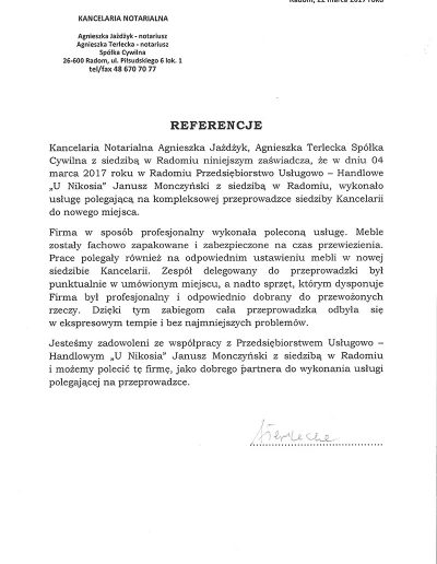 referencje kancelarii notarialnej agnieszki jażdżyk