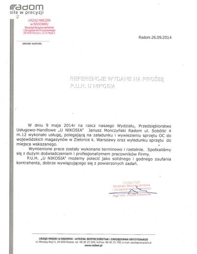 referencje urzędu miejskiego w radomiu