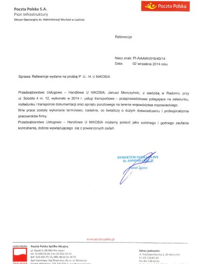 referencje poczty polskiej